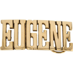 Etiqueta de nombre de latón nuevo Eugene Gene Eugeneius Eugenio, hebilla de cinturón vintage de los años 80, estilo hippie, retro, con letras de burbuja, Hola mi Is