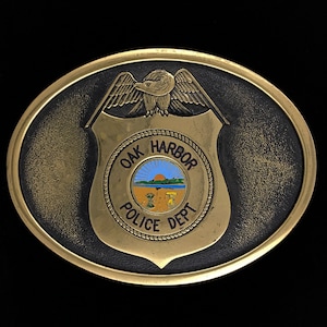 Oak Harbor Washington Ohpd Police Department Law Enforcement Solid Brass 1980s Commemorative Collectible Memorabilia Vintage Belt Buckle