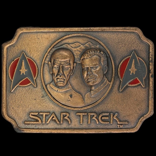 Star Trek Space Final Frontier Boldly Go Sci-Fi Tv Movie Memorabilia Capitán Kirk Mr Spock Regalo coleccionable 1970s NOS Vintage Belt Buckle