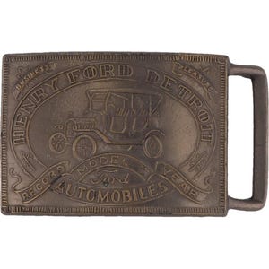 Henry Ford Model T Detroit Michigan Automobile Car Antique 1970s Vtg Belt Buckle Vintage Classic Show Car Collectible Memorabilia