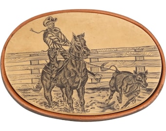 Cowboy Horse Calf Tie Down Roping Western Rodeo Rope NOS Vintage Belt Buckle Cattle Cow Steer Roundup Rancher Professional