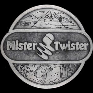 Mister Twister Fishing Lure Fisherman Fish Western 1970s Vintage Belt Buckle Rod Reel Lake Bass Crappie Pan Cat Trout Flounder Sea Bluefish