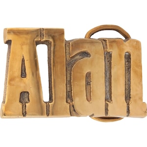 Etiqueta de nombre de latón nuevo Alan Alen Aland Alon Alun, hebilla de cinturón vintage de los años 70 con letras de burbuja estilo hippie retro Hola mi Is
