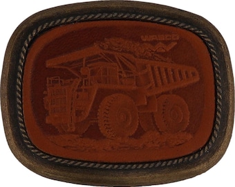 Camión volquete minero Wabco 170 Haulpak, equipo minero, años 80, hebilla de cinturón vintage, cargador topadora, minero, operador de cantera de roca