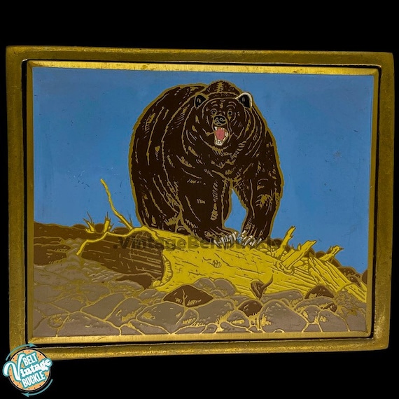 Solid Brass Grizzly Brown Bear Salmon 1980s Vintage B… Gem