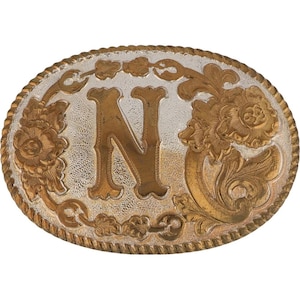 Nueva hebilla de cinturón vintage plateada con la letra P N y el nombre inicial Noah Nathan Nick Nate Nicholas Nancy Nathaniel Nicholas Naomi Natalie Nolan Nadia