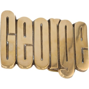 Etiqueta de nombre de George Georgie Georgia Georgio de latón nuevo, hebilla de cinturón vintage de los años 70, estilo hippie, estilo retro, con letras de burbuja, Hola mi Is