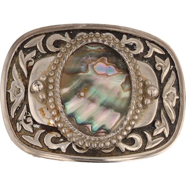 Abalone Shell Cowgirl Western Boho Hippie Southwest Gemstone Cowboy Vintage Belt Buckle Lapidary Rock Hound Geode Flower Floral Bohemian