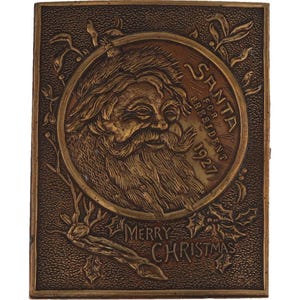 Latão Papai Noel Presidente 1927 Feliz Natal Feriado Natal 1970 Fivela de Cinto Vintage Cartão Antigo
