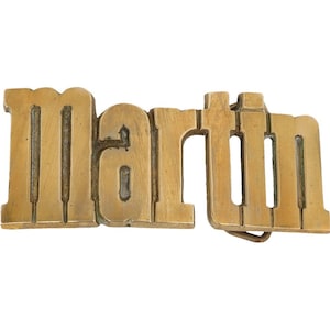 Etiqueta de nombre de latón nuevo Martin Marty Mart Martie, hebilla de cinturón vintage de los años 70, estilo hippie, estilo retro, con letras de burbuja, estilo hippie, Hola mi Is