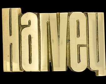 Harvey Personalized Name Retro Old School Hippie Western Solid Brass 1970s New NOS Collectible Vintage Belt Buckle