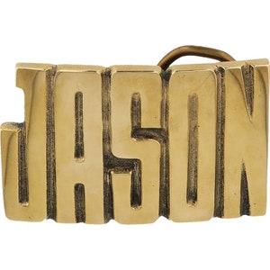 Etiqueta de nombre de latón nuevo Jason Jay Jase Jace, hebilla de cinturón vintage de los años 70 con letras de burbuja retro hippies de Hello My Is