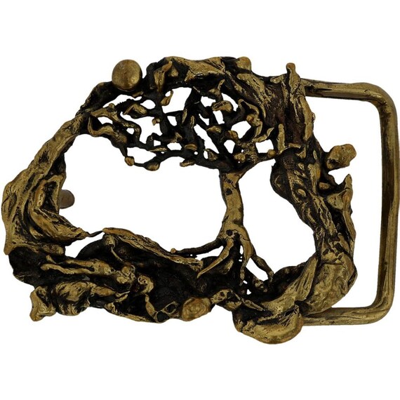Solid 1970’s Brass Tree of Life Belt Buckle Vintage 1970s Brutalist Tree Of Life Brass Belt Buckle  main image 3