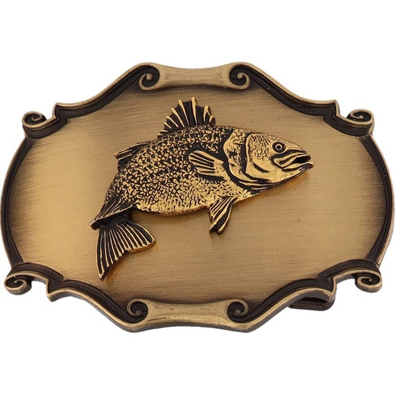 Fishing Bluegill Crappie Fish Perch Fisherman Sunfish 1980s Nos Vintage Belt  Buckle Trout Lake Panfish Sun Fly Master Angler Rod Bait 