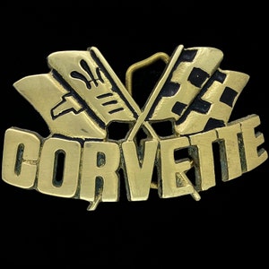 Hebilla de cinturón vintage sólida de latón de los años 80 para Chevrolet Corvette, deportivo, clásico, antiguo, para carreras, espectáculos, regalo coleccionable para el propietario