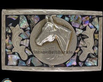 Horse Lover Gift Animal Art Artwork Horseback Rider Riding 4H Wildlife Western Cowboy Cowgirl Chic Fashion Buckles 70s Vintage Belt Buckle