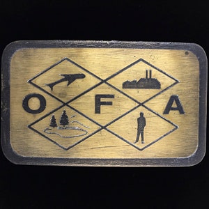 O.F.A. Ohio Forestry Association Forest Timber Logging Logger Feller Solid Brass 1980s Commemorative Collectible Vintage Belt Buckle