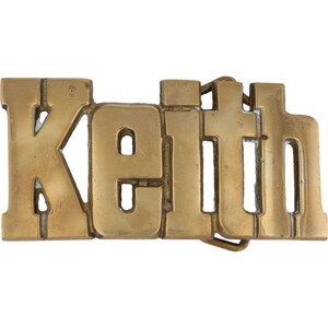Nueva etiqueta de nombre Keith de latón estilo hippie western de los años 70 con hebilla de cinturón vintage estilo hippie estilo retro con letras de burbuja y barra "Hola, mi amor"
