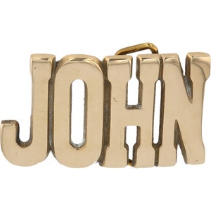 Etiqueta de nombre de John Johnny Johnathan Johnnie de latón nuevo, hebilla de cinturón vintage de los años 70, estilo hippie, estilo retro, con letras de burbuja, Hola mi Is