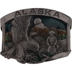 Alaska Ak State Alaskan Fairbanks Elk Eagle Denali Wasilla Vintage Belt Buckle Gold Rush Midnight Sun Oil Field Ketchikan Pipeline Pnw