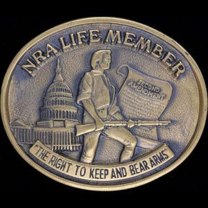 Hebilla de cinturón vintage de cazador, artículo II de la NRA, de latón, para arma de fuego, revólver, pistola, 44, 45, vaquero, estilo western, segunda enmienda