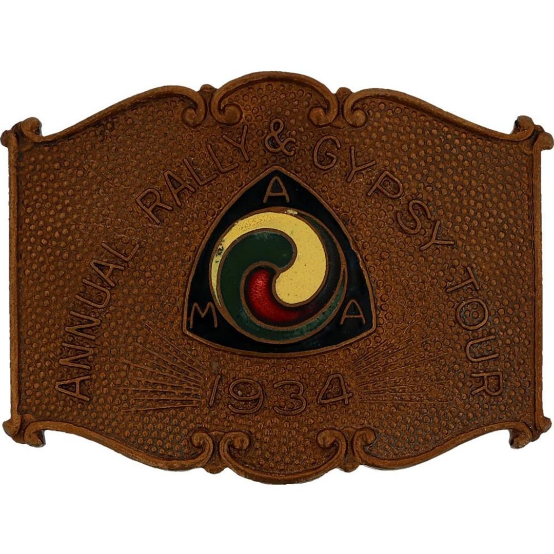 vintage AMA Gypsy Tour '50 ロケット Brass AMA Gypsy Tour Rally Motorcycle Event 1934 Vintage Belt
