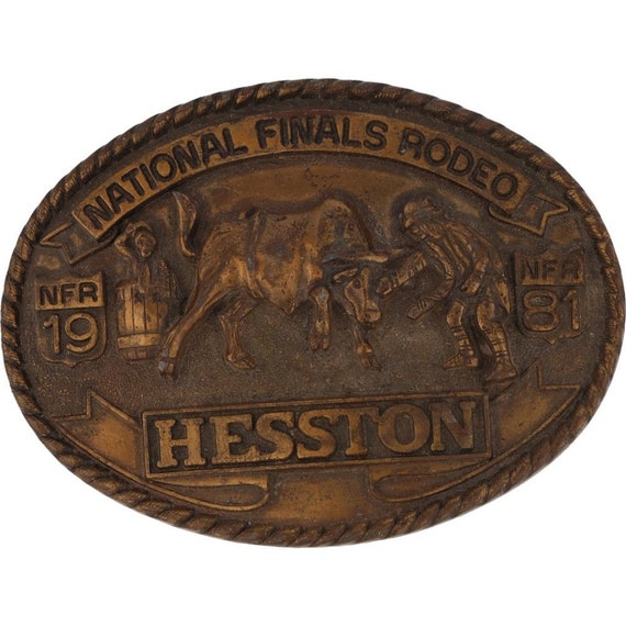 81 National Finals Rodeo Nfr Hesston Bull Rider Cowboy 80s Vintage Belt  Buckle Pbr Trophy Professional Steer Roping Calf Bull Rider Riding