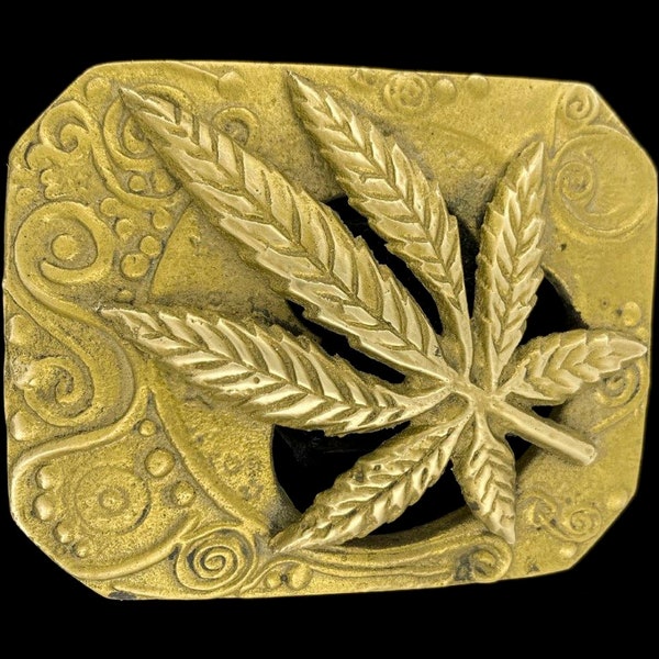 Brass Marijuana Weed Pot Leaf Hippie Biker Stoner Smoker 1970s Vintage Belt Buckle Drugs 420 Dope Ganja Cannabis Rock Roll Cowboy Cowgirl