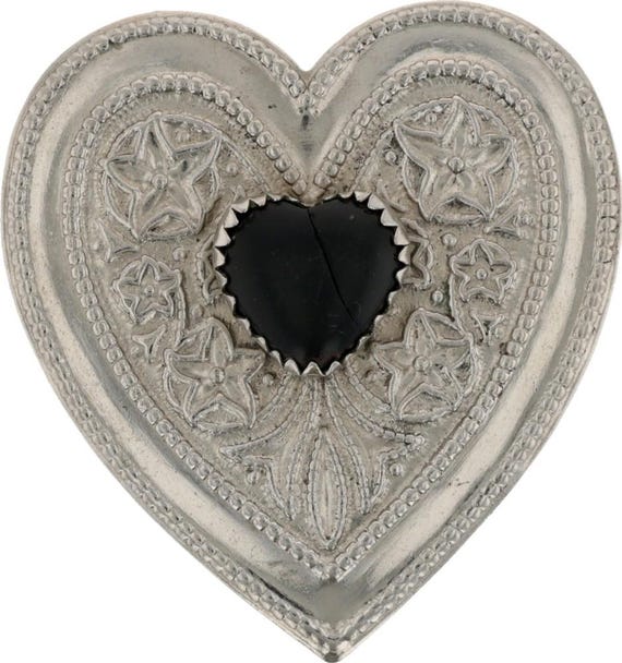 Black Onyx Southwest Heart Vintage Silver P Concho Western  display picture 1
