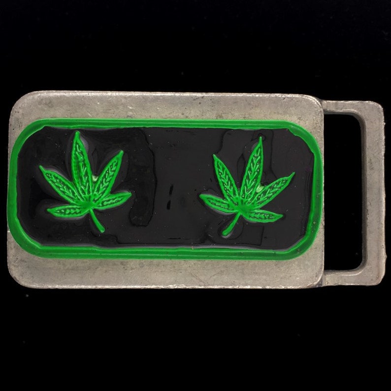 Pot Leaf Cannabis Marijuana 420 Stoner Hippie Weed Smoker Memorabilia Collectible Original 1980s Nos Vintage Belt Buckle