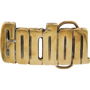 Nueva etiqueta de nombre de latón Gordon Gord Gordy Gordon, hebilla de cinturón vintage de los años 70 con letras de burbuja estilo hippie retro, barra con texto "Hola, mi hijo"