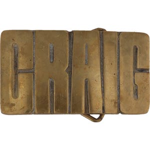 Hebilla de cinturón vintage estilo hippie hippie vaquero occidental de los años 70 con nombre de Craig de latón, estilo hippie hippie retro, estilo hippie, estilo hippie, estilo retro, estilo burbuja, con letras "Hola a todos".