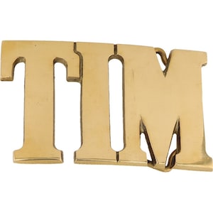 Etiqueta de nombre Tim Timothy Timmy de latón nuevo, hebilla de cinturón vintage de los años 70 con letras de burbuja retro hippie y hippie de Hello My Is