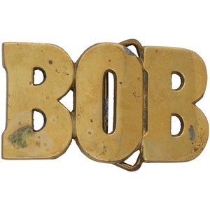 Brass Bob Robert Bobby Personalized Name Bubble Letter Old School Hippie Western 1970s Vintage Belt Buckle