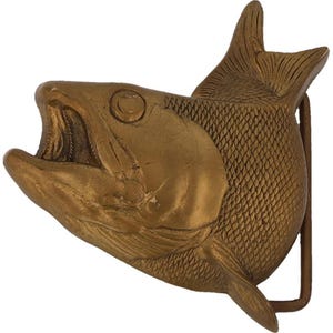 Brass Fly Fishing Rainbow Trout Fish Fisherman Western 1970s Vintage Belt Buckle Cowboy Brown Speckled Sportsman Sportfishing Angler