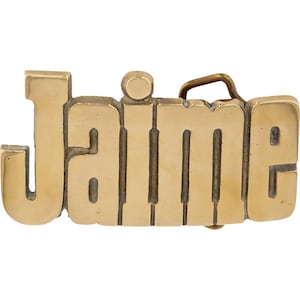 Etiqueta de nombre de Jamie James Jim Jamie de latón nuevo, hebilla de cinturón vintage de los años 80 con letras de burbuja estilo hippie retro, barra con texto "Hola, mi hijo"