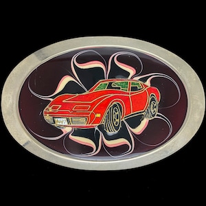 Hebilla de cinturón vintage Chevy Chevrolet Corvette Sports Muscle Classic Antique Car Race Racing Show Owner Badge Emblem Collectible Gift 70s NOS