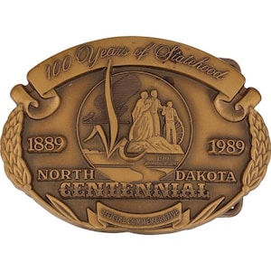 Nuevo sello de latón del estado de Dakota del Norte, hebilla de cinturón vintage Fargo Bismarck Nos. Williston Minot Mandan Dickinson Grand Forks Glenburn