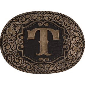 Hebilla de cinturón con inicial de letra T de latón, nombre Tyler, Tristan, Tom, Thomas, Tim, Timothy, barra retro, Hola, mi nombre es vaquero occidental personalizado
