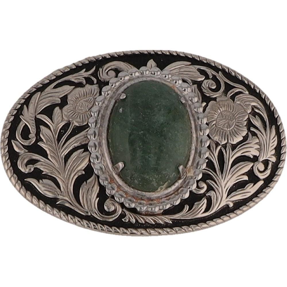 Gemstone Cabochon Gem Stone Holder Western Southwest 1980s Vintage Belt Buckle Engraved Country Cowboy Cowgirl Rancher Rodeo Flower Floral
