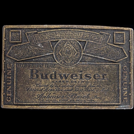 Budweiser Label Brass Belt Buckle A-168 Vintage