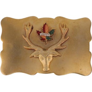 Jasper Moose Antlers Canadian Maple Leaf Souvenir Wildlife Vintage Belt Buckle National Railways Rockies Rocky Mountain