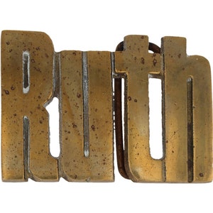 New Brass Ruth Ruthie Custom Name Tag Hippie 1970s Nos Vintage Belt Buckle Throwback Hippy Retro Bubble Letter Bar Hello My Is