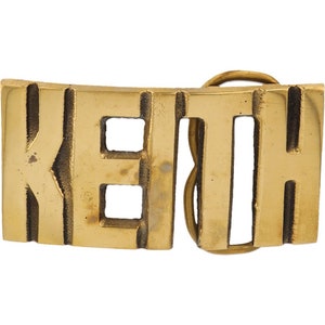 Nueva etiqueta de nombre de latón Keith Kit Ken Kent de los años 70 con hebilla de cinturón vintage con letras de burbuja estilo hippie retro Hola mi amor
