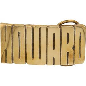 Etiqueta de nombre de latón nuevo Howard Howie Howe Howson, hebilla de cinturón vintage de los años 70 con letras de burbuja estilo hippie retro "Hola, mi hijo"