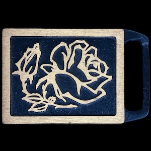 Tech Ether Guild Tea Rose Roses Flower Floral Cowgirl Hippie Western Texas Gift Solid Brass 1970s NOS Unworn Vintage Belt Buckle