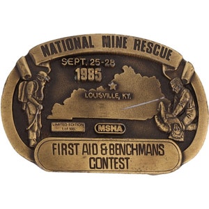 Louisville Kentucky Rescue Contest Coal Mining Miner 1980s Vintage Belt Buckle Competition Msha Mine Safety Health Administration