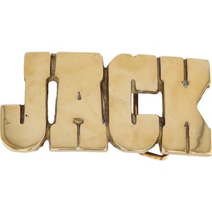 Etiqueta de nombre Jack Jackson Jackie Jacko de latón nuevo, hebilla de cinturón vintage de los años 70, estilo hippie, estilo retro, con letras de burbuja, Hola, mi hijo