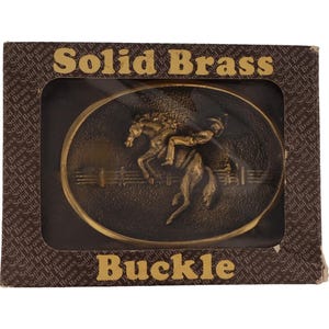 Nos Brass Rodeo Cowboy Bronc Rider Horse Bucking Bronco 70s Vintage Belt Buckle Rancher Western Bareback Champ Champion Pro State Wyoming