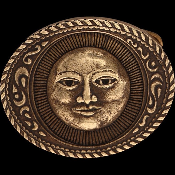 Brass Sun Moon God Face Sunrise Hippie Boho Retro… - image 3